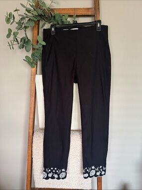 Elle Black Skinny Pants with White Floral Hem